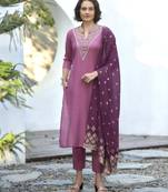 Women's Gorgeous Vatican Embroidery Straight Kurta with Pant And Dupatta Set