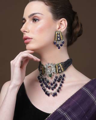 Neela aangan chokar with earrings jewellery set 1