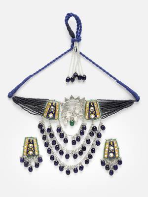 Neela aangan chokar with earrings jewellery set 4
