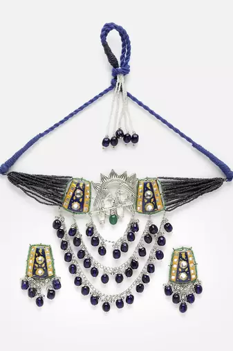 Neela aangan chokar with earrings jewellery set