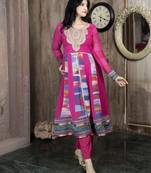 Pink embroidered georgette asymmetrical kurta culottes