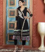 Black embroidered georgette asymmetrical kurta pants