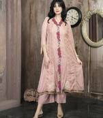 Peach embroidered net anarkali kurta culottes