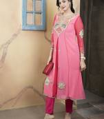 Light-pink embroidered georgette asymmetrical kurta pants