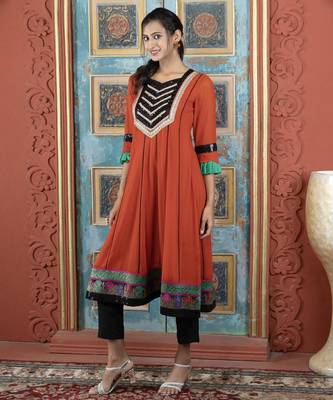 Brown embroidered georgette anarkali kurta pants 1