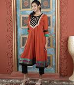 Brown embroidered georgette anarkali kurta pants