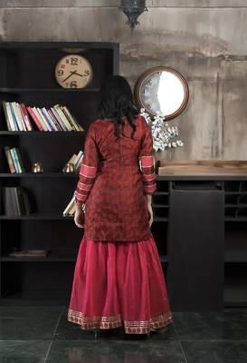 Maroon embroidered silk straight cut kurta sharara 4