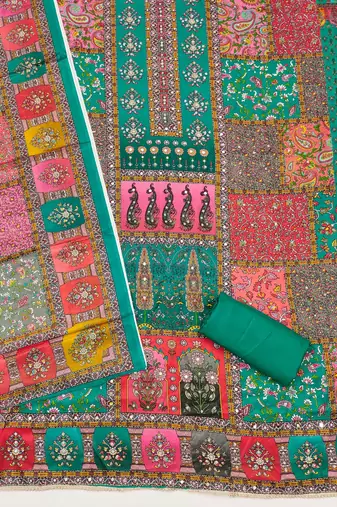 Women's multi handwork chinnon dress material