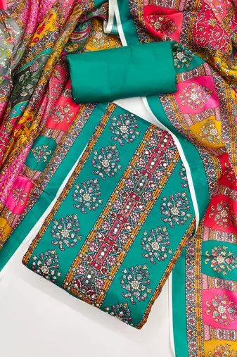 Women's multi handwork chinnon dress material