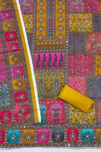 Women's multi handwork chinnon dress material