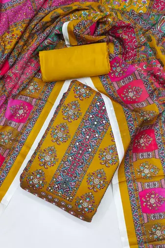 Women's multi handwork chinnon dress material