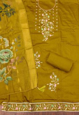 Women's light green embroiderd jaam sattin cottn dress material 2