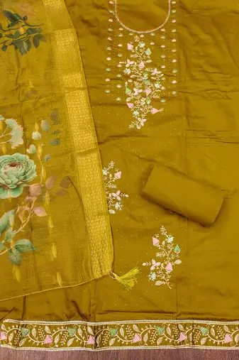 Women's light green embroiderd jaam sattin cottn dress material
