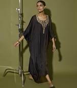 Black plain satin kaftan with pant