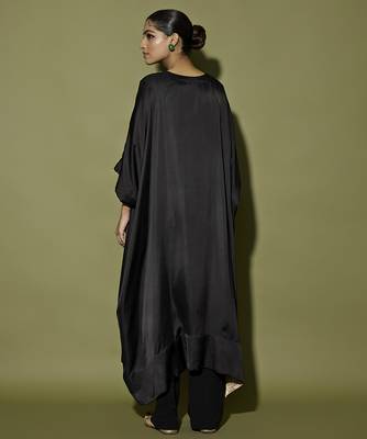 Black plain satin kaftan with pant 2