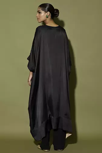 Black plain satin kaftan with pant