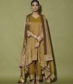 Gold plain satin kurta set