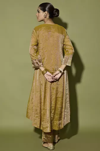 Gold plain satin kurta set