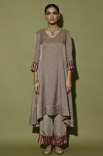 Grey plain satin kurta set