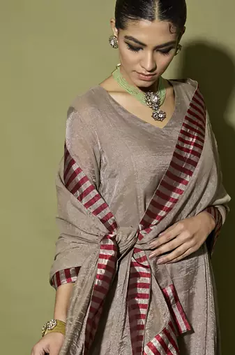 Grey plain satin kurta set