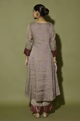 Grey plain satin kurta set