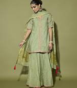 Green embroidered tissue sharara set
