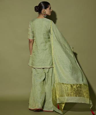 Green embroidered tissue sharara set 2
