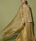 Brown embroidered satin sharara set
