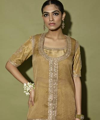 Brown embroidered satin sharara set 2