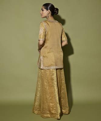 Brown embroidered satin sharara set 3