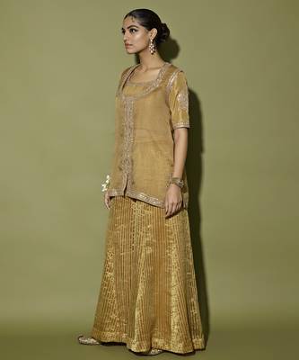 Brown embroidered satin sharara set 4