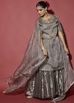 Silver embroidered tissue sharara set 2