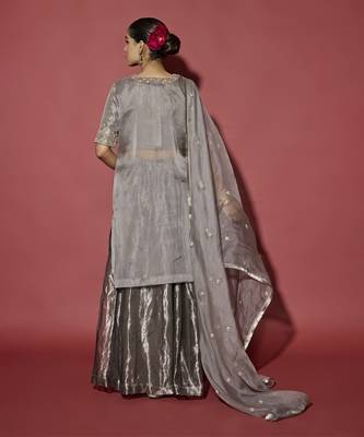 Silver embroidered tissue sharara set 3