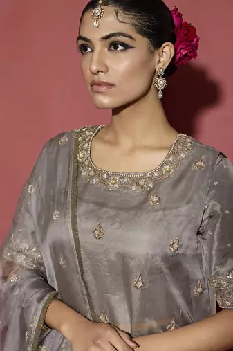 Silver embroidered tissue sharara set