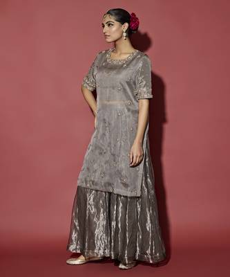 Silver embroidered tissue sharara set 5