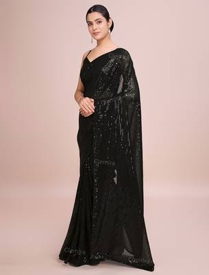 Embellished black color  bollywood georgette saree with unstiched blouse 1
