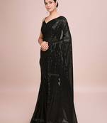 Embellished black color  bollywood georgette saree with unstiched blouse