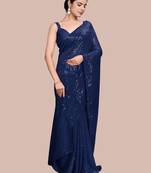 Embellished blue color  bollywood georgette saree with unstiched blouse