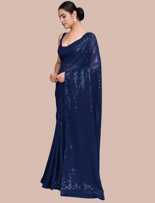 Embellished blue color  bollywood georgette saree with unstiched blouse 2