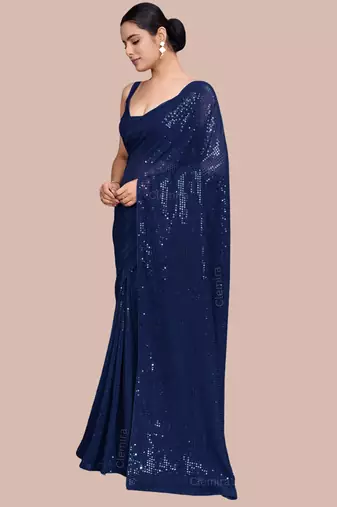 Embellished blue color  bollywood georgette saree with unstiched blouse