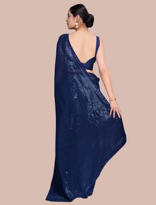 Embellished blue color  bollywood georgette saree with unstiched blouse 3