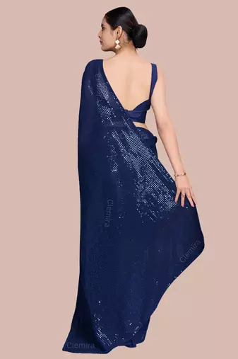 Embellished blue color  bollywood georgette saree with unstiched blouse