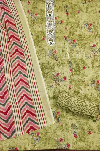 Women's green embroiderd cotton dress material