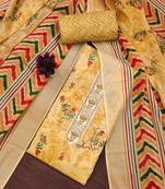 Women's beige embroiderd cotton dress material