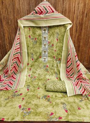 Women's green embroiderd cotton dress material 3