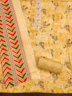 Women's beige embroiderd cotton dress material 2
