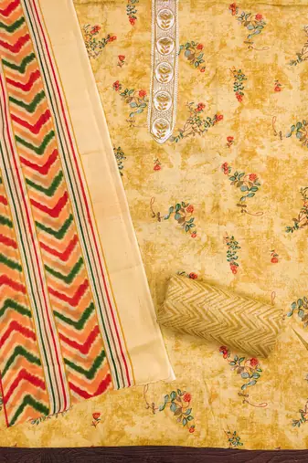 Women's beige embroiderd cotton dress material