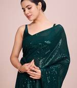 Embellished green color  bollywood georgette saree with unstiched blouse