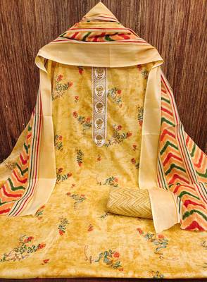 Women's beige embroiderd cotton dress material 3