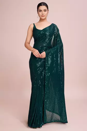 Embellished green color  bollywood georgette saree with unstiched blouse